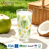 LAKOTTO 460ml Glazen Tumbler Klassiek Design Draagbaar Voedselveilig Fruit Aardbei Citroen Decal Aangepast Patroon voor Ontbijt Picknick