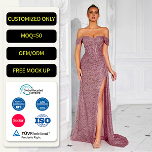<span class=keywords><strong>Robe</strong></span> de soirée <span class=keywords><strong>longue</strong></span> élégante personnalisable pour femme, à sequins, avec fente haute et épaules dénudées, idéale pour bal, soirée formelle, fête ou <span class=keywords><strong>mariage</strong></span> - Product Image 1