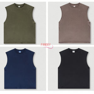 Lo último en Impresión digital personalizada 275GSM peso pesado 100% algodón <span class=keywords><strong>Vintage</strong></span> lavado chaleco personalizado suelto raglán blanco hombres camiseta sin mangas - Product Image 2