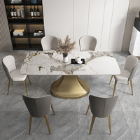 Ensemble de salle à manger de luxe Nordic Light Salle à manger Mobilier de restaurant rectangulaire en acier inoxydable Miroir Table en marbre argenté