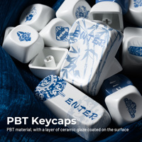 XVX Keycaps Blue and White Plum Shadow Ceramic Glaze Coating PBT Keycap Set 140-Key ANSI Layout Mechanical Keyboard