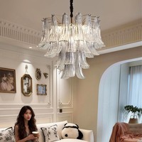 Lustre suspendu de style français de luxe vintage pour salle à manger, chambre à coucher, salon, en verre de Murano, LED réglable