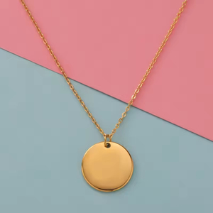 Collier avec pendentif rond en acier inoxydable plaqué or 18 carats, personnalisable avec un nom, forme de disque, vide, <span class=keywords><strong>cadeau</strong></span> avec gravure de logo - Product Image 4