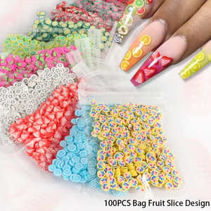 Logotipo personalizado 100PCS Bolsa Rebanada <span class=keywords><strong>de</strong></span> fruta Diseñador Nail Charms Acrílico Colorido 3D Mixed Fruit Nail Art Charms - Product Image 5