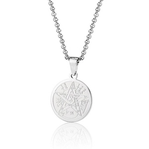 Collier Talisman Salomon au Design Unique, Bijou Amulette en Acier Inoxydable, Pendentif Gravé Pentagramme, Bijoux Personnalisés en Argent - Product Image 1