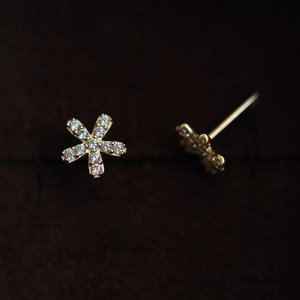 CANNER Mini Boucles d'oreilles clous coréennes petites fleurs en argent sterling S925 couleur or 18 carats, boucles d'oreilles flocon de neige pour adolescentes, bijoux - Product Image 3