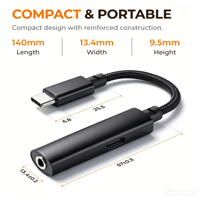Adaptateur audio Type C vers 3,5 mm avec charge rapide PD3.0, sortie DC UAC1.0, accessoire pour ordinateur portable, smartphone, bureau