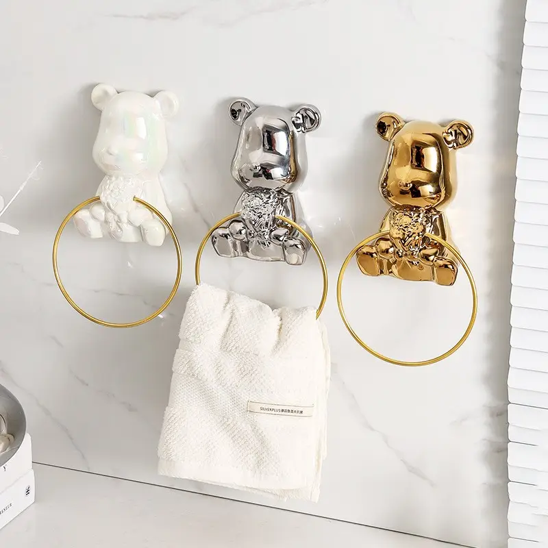 DREA Bathroom shelves Sucker towel rack Ceramic Bear Towel Ring bathroom products bathroom accessory set