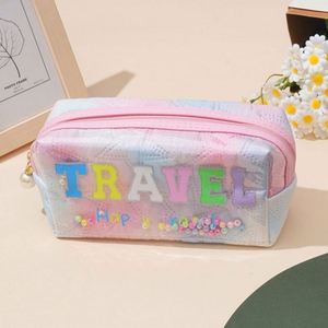 Trousse de Maquillage Imprimée Lettres Voyage, Sac Cosmétique Mignon Dessin Animé Teinté, Trousse de Toilette Lavable pour Filles - Vente Chaude - Product Image 2