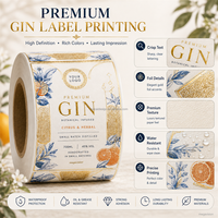 Étiquettes personnalisées pour bouteilles de gin 3D, impression dorée à chaud, résistantes à l'alcool, pour emballages de vin et de spiritueux