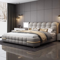 Nouveau Lit en Cuir de Luxe Léger Style Italien 2024 180*200, Grand Lit Simple Moderne Haut de Gamme pour Chambre Principale de Grande Villa