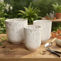 Set Dekorasi Taman Keramik Berkualitas Tinggi Ramah Lingkungan untuk Dalam/Luar Ruangan, 3 Pot Tanaman Mini Modern untuk Rumah, Pembibitan, Gantung, Ukiran Tangan