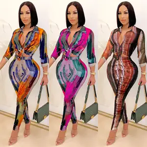 trending products 2022 new arrivals Pants And Top Fashion Tie Dye Printed Outfits Women Two Piece pant set