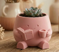 Figurine de personnage souriant mignonne, impression 3D, porte-stylo et pot à succulentes double usage, conteneur de rangement de bureau, décoration unique pour la maison