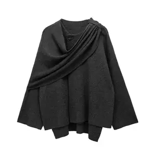 Wholesale 2023 Autumn New Fashion Style Low Necked Long Sleeved Folded Loose Knitted Shirt Women's Coat