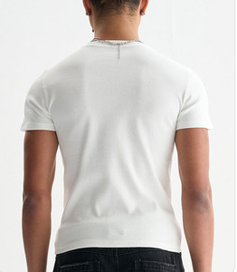 Top sales Custom da <span class=keywords><strong>uomo</strong></span> aderente T-Shirt Slim Fit ritagliata girocollo a coste muscolatura bianca 97% cotone 3% Spandex T-Shirt da <span class=keywords><strong>uomo</strong></span> - Product Image 2
