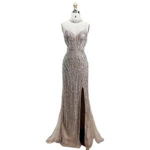 Gaun malam putri duyung karamel, Gaun malam bermanik dengan tali terpisah, gaun <span class=keywords><strong>Prom</strong></span>, 2025 pesta kustom - Product Image 2