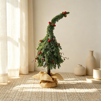 Sapin de Noël artificiel à plateau incurvé, vert et blanc, petit faux pin décoratif avec décorations de cône de pin et baies