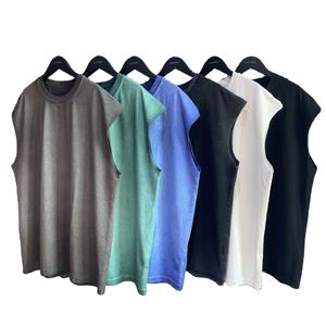 Nuovo Design al rovescio t-shirt da uomo in cotone Vintage più spesso senza maniche lavate con canottiere taglie forti sbiadite - Product Image 1