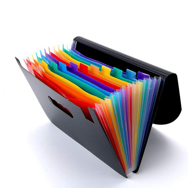 Rainbow Color Layers A4 PP Plastic Document Holder Desk File Storage Bag 12 Pocket Expandable File Organizer Filling PP Folder
