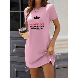 Vestito da donna MOVE MOVE STORY LIVE con stampa grafica, casual sportivo, girocollo, maniche corte, monopezzo, con elastico frontale in vita - Product Image 3