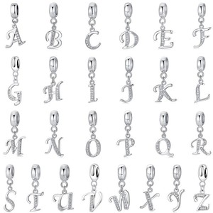 Hot Selling S925 Sterling <strong>Silver</strong> <strong>Initial</strong> Bead <strong>Pendant</strong> Cross-Border letter charms bead Bracelet &amp; Necklace Accessories women gift - Product Image 1