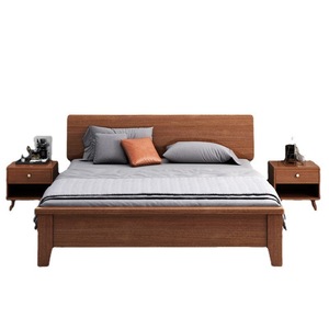 Lit double moderne minimaliste en bois massif noyer 1,8 m avec rangement intégré et sommier haut pour chambre parentale - Product Image 4