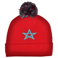 Chapeau en tricot à pompon unisexe en acrylique coloré avec motif de drapeau du Maroc, impression personnalisée de logo, design gratuit, tendance populaire