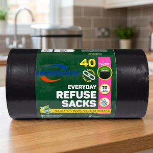 Rollo de Bolsas de Basura de PE de Grado Comercial, Negras, Duraderas, con Sellado Térmico, HDPE/LDPE, para Uso Doméstico, Impresión por Grabado - Product Image 5