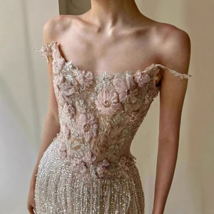 Vestido de Noche Largo con Cuentas Florales 3D en Color Rosa Pálido para Mujer, con Falda de Flecos Escalonados, Vestidos Elegantes para Bodas y Eventos Formales - Product Image 4