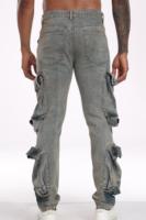 Jeans y2k multi-poches gris cargo jeans droits en denim délavé pour hommes pantalons personnalisés pour hommes