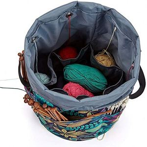 Custom Round Crochet Knitting Storage Bag with Front Compartment & Drawstring Closure for Separate Accessory Storage - Product Image 3