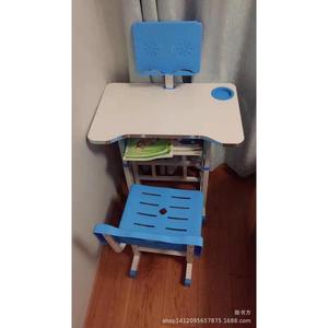 Children Study Desk And Chair Set Height Adjustable <b>Plastic</b> Modern Design For Home Learning Pink And Blue - Product Image 2