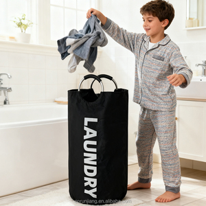 Cesto Portabiancheria Grande in Tessuto Oxford con Manico ad Anello in Alluminio, Cesto Pieghevole per Vestiti con Manici - Product Image 6