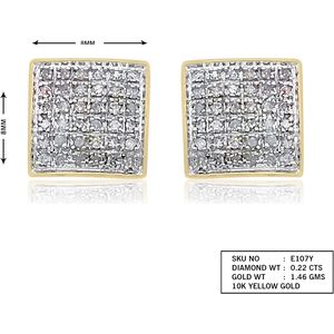 Ornaatis Diamond Stud <b>Earrings</b> 10k Yellow Gold 8mm Square Round Cut White Natural Diamonds Screw <b>Back</b> Women's - Product Image 3