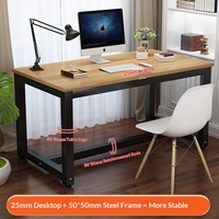 Bureau d'ordinateur en bois renforcé, long et double, design simple et moderne, économique, pour jeux, maison, chambre, bureau