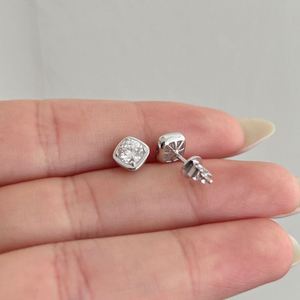 Dylam Sparkle High Jewelry Rhodium Plated 925 <b>Silver</b> D Color VVS1 Solitaire 1ct Moissanite Stone Square <b>Stud</b> Earrings for Daily - Product Image 4