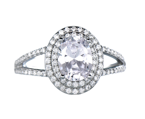 Bague de mariage en argent sterling 925 plaqué rhodium avec zircon, double anneau pour femme - Product Image 1