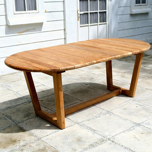 Juego de Mesa de Comedor Ovalada de Teca para Exterior Qualiteak con 6 Sillas, Diseño Moderno, Muebles de Jardín de Madera Maciza Impermeables, Garantía de 2 Años - Product Image 1
