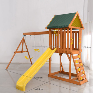Juego de columpios de madera más vendido con casita de juegos, tobogán amarillo y rocas para escalar, juego de columpios para jardín y patio trasero - Product Image 6