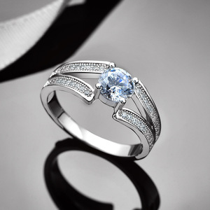 Bán Hot Sterling Silver 925 Kim Cương Nhẫn Cưới cho phụ nữ Châu Âu và Mỹ phong cách thời trang Zircon engagement <span class=keywords><strong>Ring</strong></span> - Product Image 1