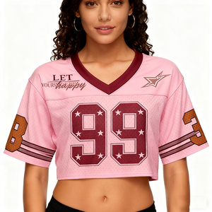 T-shirts amples Y2K personnalisés pour femmes, col en V, manches courtes, vêtements de sport, hauts en maille, streetwear, jersey court – Fabrication chinoise - Product Image 2