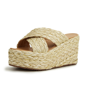 Sandalias de cuña con plataforma de paja, punta abierta, sin cordones, para verano, que aumentan la altura - Product Image 4