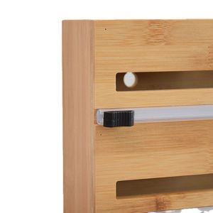 Bamboo Wall Mounted Kitchen Storage Rack With <b>Foil</b> Cutter And Cling Film Holder Rectangle 2 Layer Lacquered Finish - Product Image 4