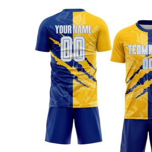 Ensemble Maillot et Short de Football Bleu et Jaune – Tenue de Performance pour Entraînement d'Équipe, Compétition et Tournoi – Haut de Gamme Sportif - Product Image 3