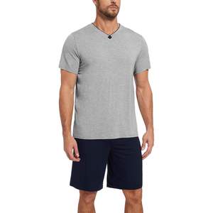 Conjunto de pijama para hombre de viscosa de bambú, camiseta de manga corta con cuello en V y pantalones cortos, ropa de dormir de algodón de 2 piezas para hombre, ropa de estar para hombre - Product Image 2