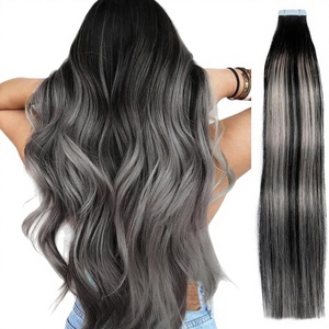 Extensioni di <span class=keywords><strong>Capelli</strong></span> <span class=keywords><strong>Veri</strong></span> Pre-Bonded Balayage Ombré a Doppia Faccia, Lisci Remy, Nero Grigio Argento, 28 Pollici, 10 Pezzi, 20g - Product Image 1