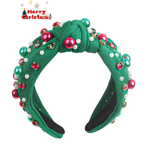 Serre-têtes de Noël rouges et verts, bandeaux à strass perlés, coiffure pour femmes, accessoire de mode hiver 2023 - Product Image 3