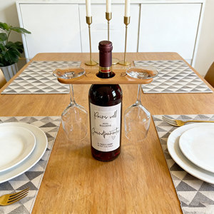 Copas de vino de madera de bambú al por mayor Caddy <span class=keywords><strong>Butler</strong></span> botella de vino antigua y soporte de cristal soporte de encimera para 1 botella y 2 vasos - Product Image 2