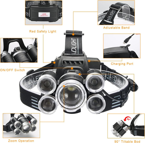 Vente en gros de lampes frontales d'urgence de haute puissance pour l'extérieur, 30W, 3500 lumens, COB, projecteurs, lampes frontales LED rechargeables par USB - Product Image 6